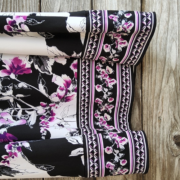 White House Black Market Black and Purple Floral Strapless Dress Size XL - Picture 9 of 12